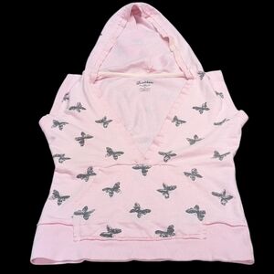 Ladies Size Small Feathers Light Pink & Gray Sleeveless Butterfly Hoodie Tee